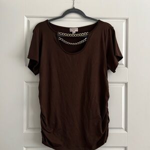 Gemstone Women’s Brown Chain Detail Ruched Blouse Top Size 1X